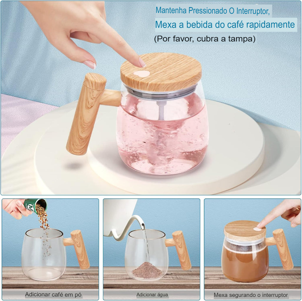 Caneca Mixer com Alça e Tampa de Madeira KBN