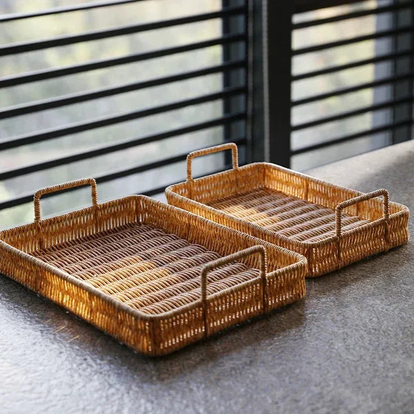 Bandeja com Alças Estilo Rattan para Servir KBN