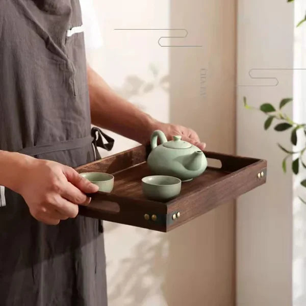 Bandeja Retangular de Madeira com Alças para Chá e Café KBN
