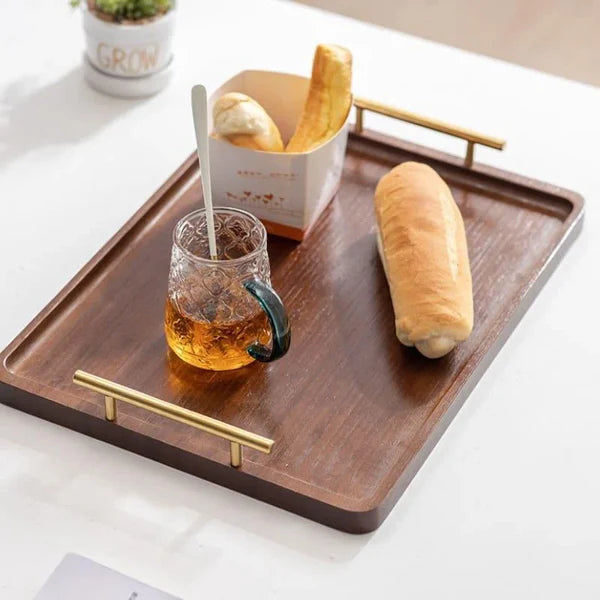 Bandeja Decorativa de Madeira Retangular com Alça KBN