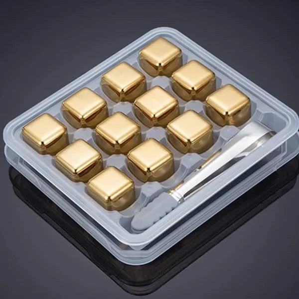 Cubos de Gelo de Aço Inox Dourado com Pegador KBN