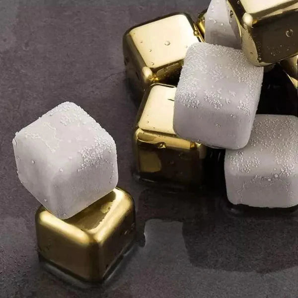 Cubos de Gelo de Aço Inox Dourado com Pegador KBN