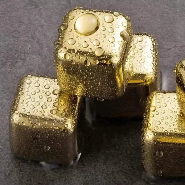 Cubos de Gelo de Aço Inox Dourado com Pegador KBN