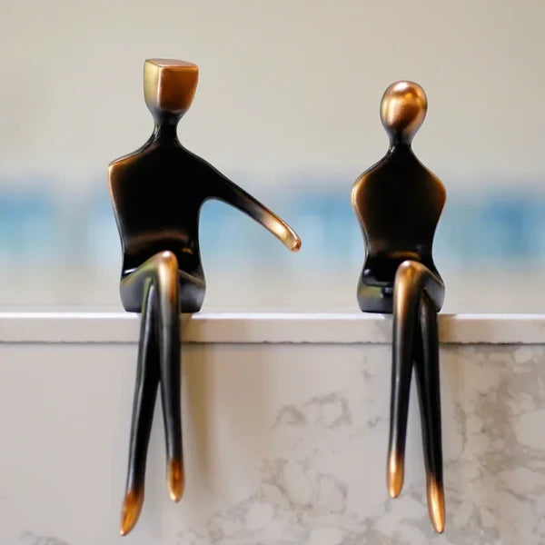 Escultura de Casal em Resina Bronze para Decorar Sala KBN
