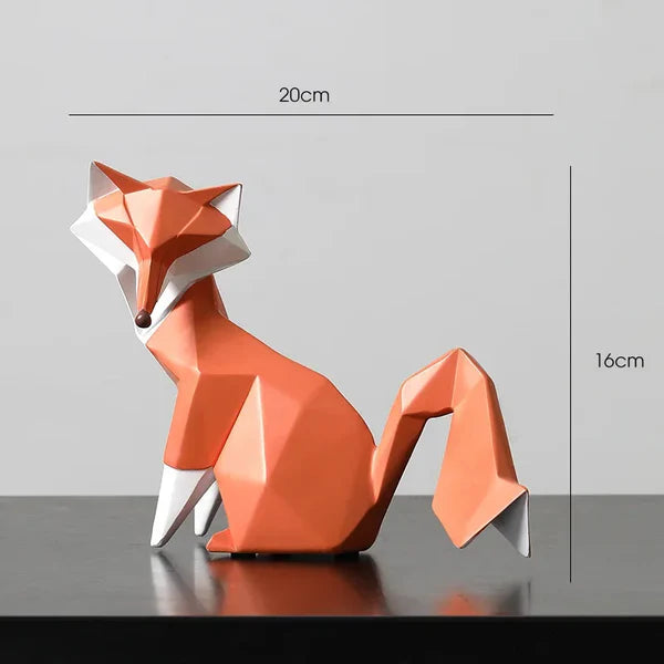 Escultura de Raposa Geométrica em Resina Decorativa para Sala e Escritório KBN