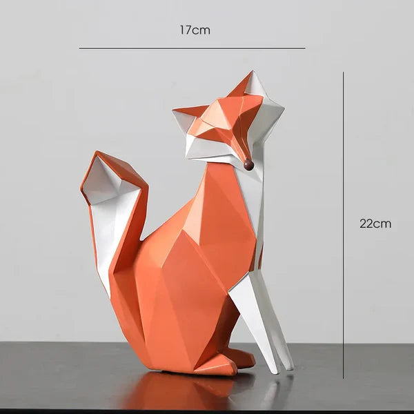 Escultura de Raposa Geométrica em Resina Decorativa para Sala e Escritório KBN