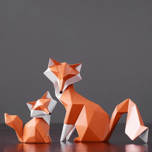Escultura de Raposa Geométrica em Resina Decorativa para Sala e Escritório KBN
