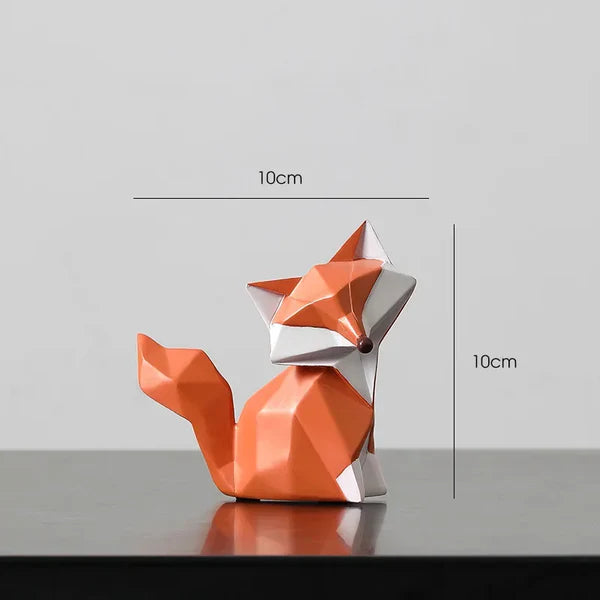Escultura de Raposa Geométrica em Resina Decorativa para Sala e Escritório KBN