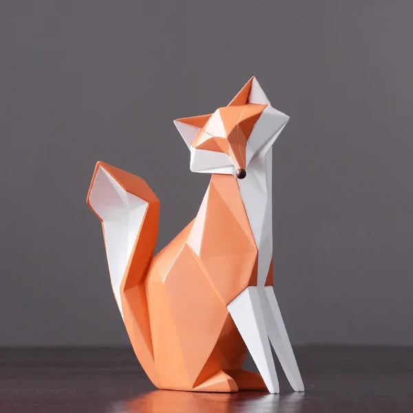 Escultura de Raposa Geométrica em Resina Decorativa para Sala e Escritório KBN