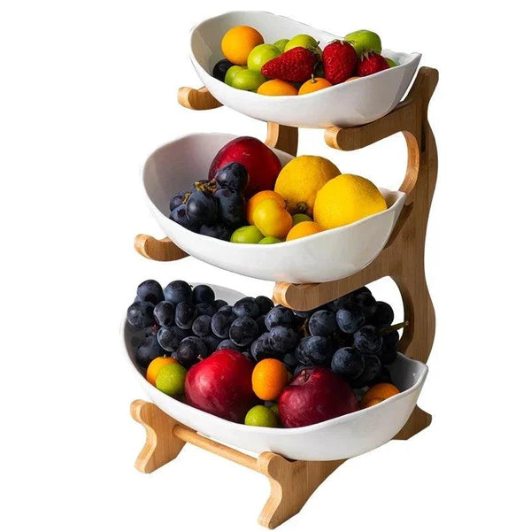 Fruteira de Mesa em Bambu de 3 Camadas KBN Linha FruitStyle