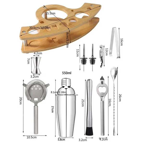 Kit Bartender de Aço Inoxidável com Shaker e Ferramentas KBN