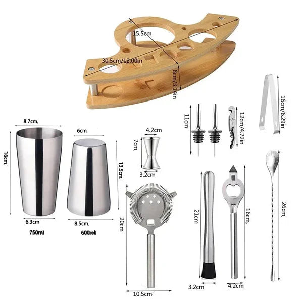 Kit Bartender de Aço Inoxidável com Shaker e Ferramentas KBN