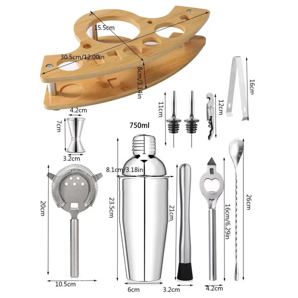 Kit Bartender de Aço Inoxidável com Shaker e Ferramentas KBN