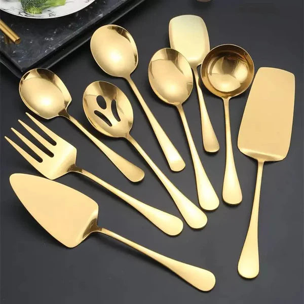 Kit Utensílios de Cozinha 6 Peças Inox Dourado KBN WoodTouch