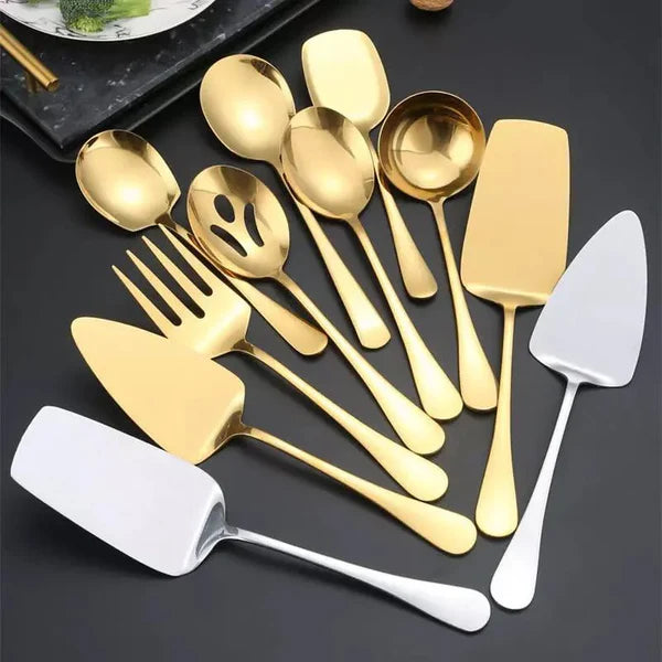 Kit Utensílios de Cozinha 6 Peças Inox Dourado KBN WoodTouch