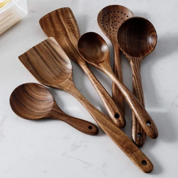 Kit Utensílios de Cozinha 7 Peças de Madeira KBN WoodTouch
