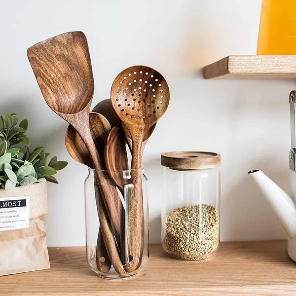 Kit Utensílios de Cozinha 7 Peças de Madeira KBN WoodTouch