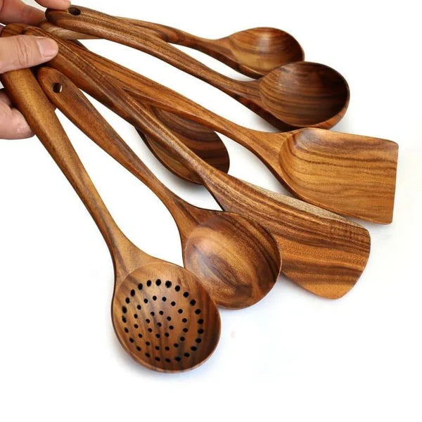 Kit Utensílios de Cozinha 7 Peças de Madeira KBN WoodTouch