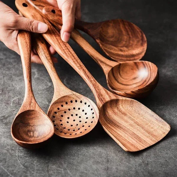 Kit Utensílios de Cozinha 7 Peças de Madeira KBN WoodTouch