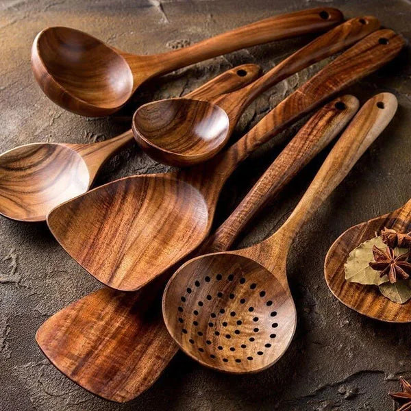 Kit Utensílios de Cozinha 7 Peças de Madeira KBN WoodTouch
