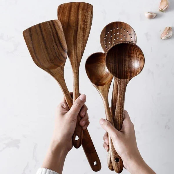 Kit Utensílios de Cozinha 7 Peças de Madeira KBN WoodTouch