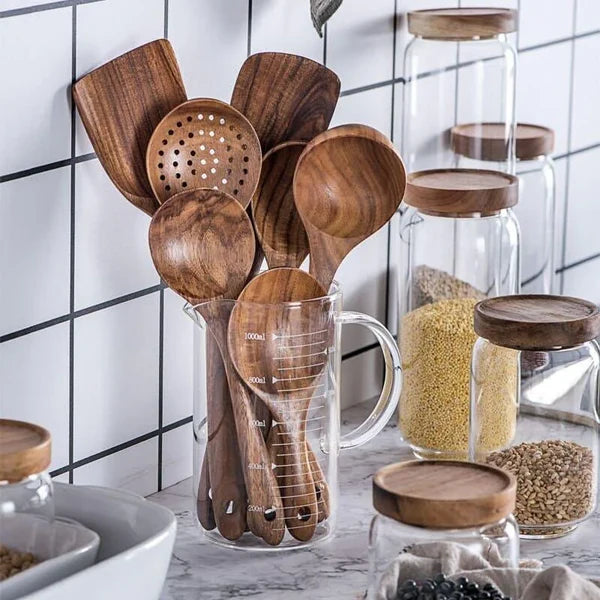 Kit Utensílios de Cozinha 7 Peças de Madeira KBN WoodTouch