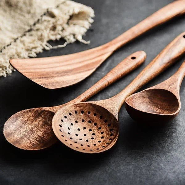 Kit Utensílios de Cozinha 7 Peças de Madeira KBN WoodTouch