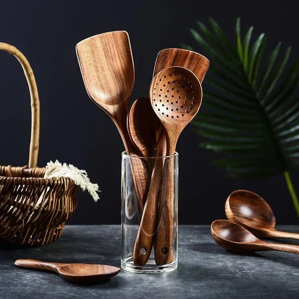 Kit Utensílios de Cozinha 7 Peças de Madeira KBN WoodTouch