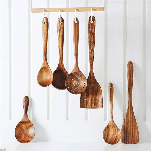 Kit Utensílios de Cozinha 7 Peças de Madeira KBN WoodTouch