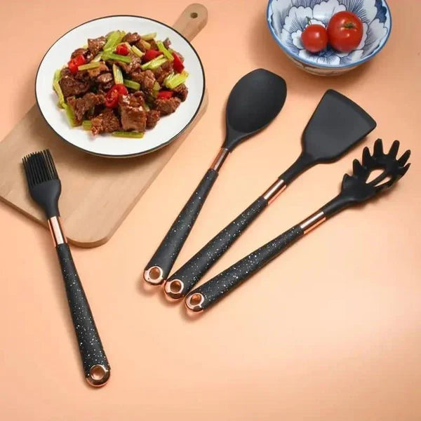 Kit Utensílios de Silicone 10 Peças com Organizador Rosé KBN WoodTouch