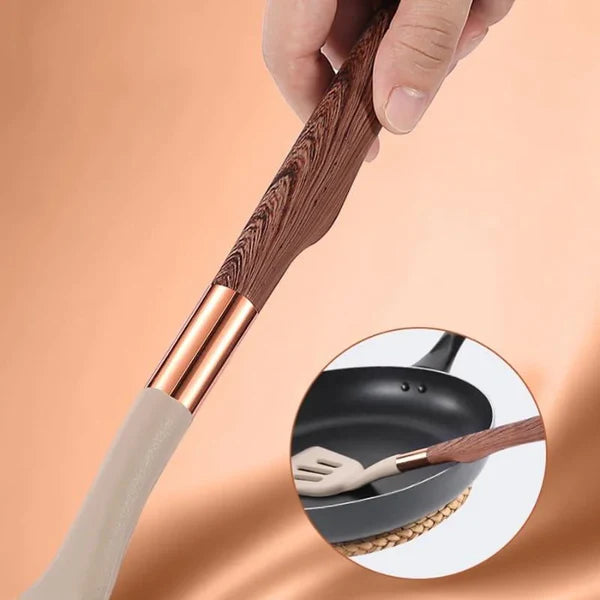 Kit Utensílios de Silicone 10 Peças com Organizador Rosé KBN WoodTouch