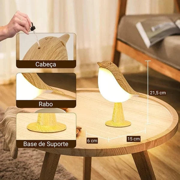 Luminária LED de Madeira Pássaro com Toque para Quarto KBN