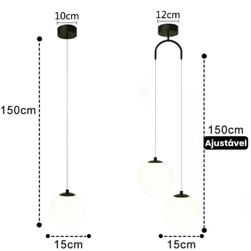Lustre Pendente de Vidro com LED para Sala e Quarto KBN