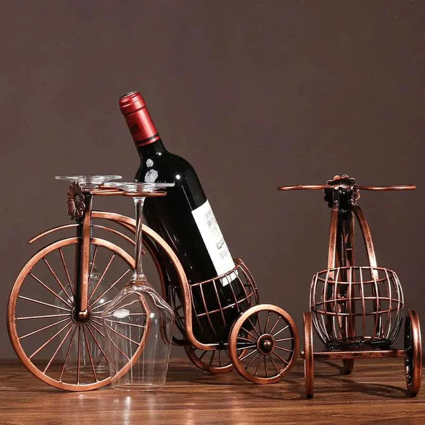 Porta Vinho Decorativo Metal Formato Bicicleta Design Retro Cobre KBN