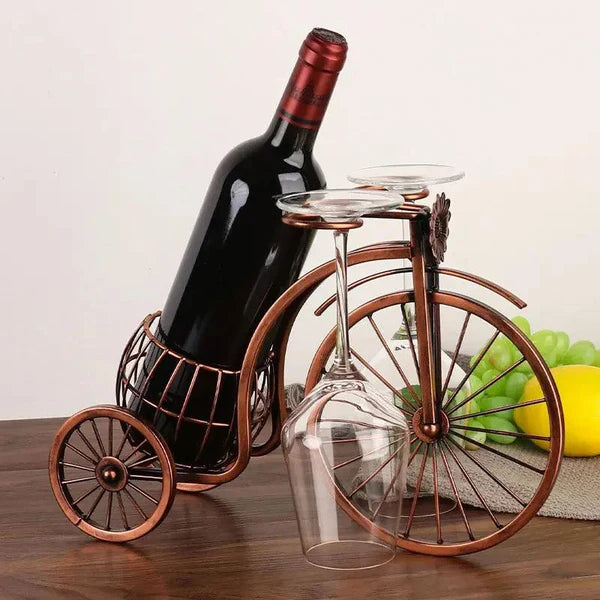 Porta Vinho Decorativo Metal Formato Bicicleta Design Retro Cobre KBN