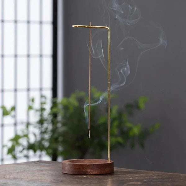 Suporte de Incenso Invertido de Madeira e Metal para Aromaterapia KBN