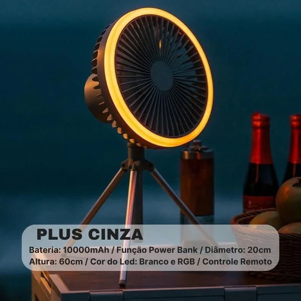 Ventilador Portátil Recarregável Preto com 3 Velocidades para Casa KBN