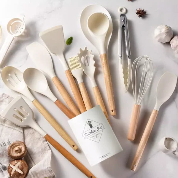 Kit de Utensílios de Cozinha de Silicone KBN WoodTouch