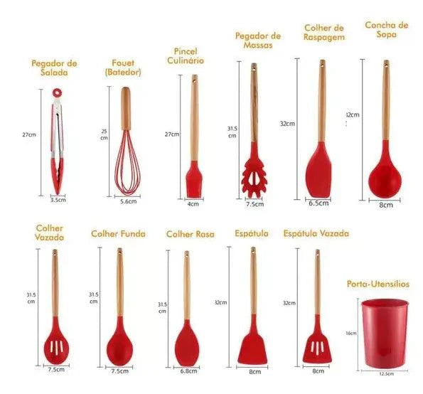 Kit 12 Peças Utensílios de Cozinha KBN WoodTouch