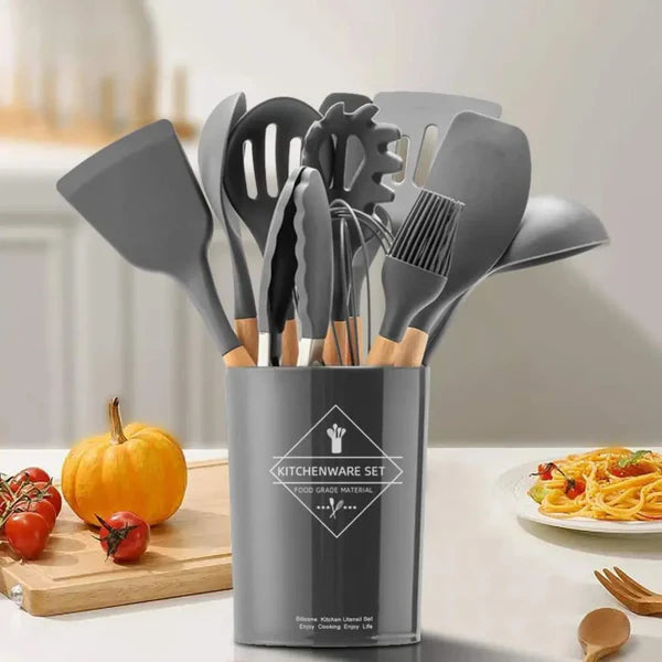 Kit de Utensílios para Cozinha - Conjunto Completo 11 Peças KBN WoodTouch