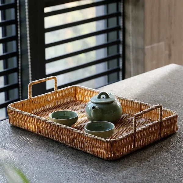 Bandeja com Alças Estilo Rattan para Servir KBN