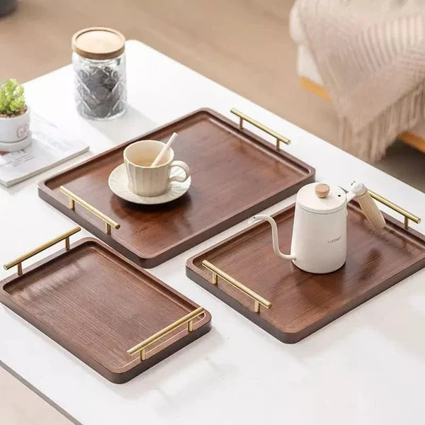 Bandeja Decorativa de Madeira Retangular com Alça KBN