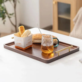 Bandeja Decorativa de Madeira Retangular com Alça KBN