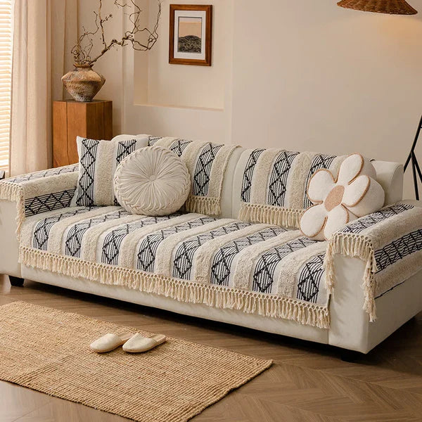 Capa de Sofá Estilo Boho em Algodão e Linho com Design 3d KBN
