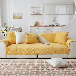 Capa para Sofá em Veludo Cristal Antiderrapante Amarelo KBN