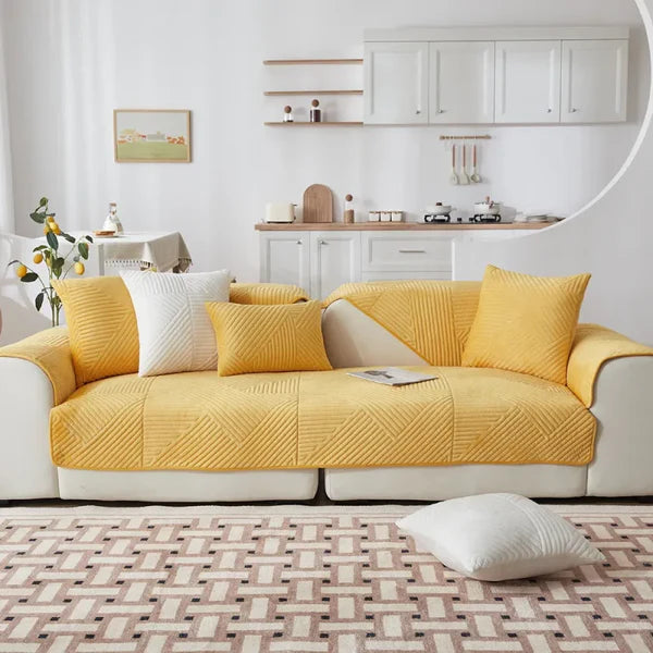 Capa para Sofá em Veludo Cristal Antiderrapante Amarelo KBN