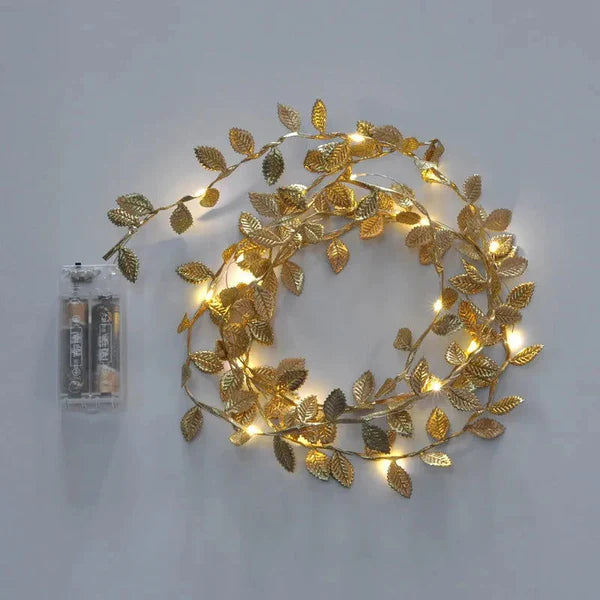 Cordão de Luzes LED Decorativo com Folhas Douradas KBN