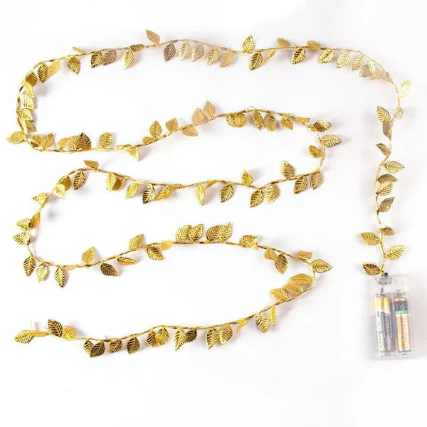 Cordão de Luzes LED Decorativo com Folhas Douradas KBN
