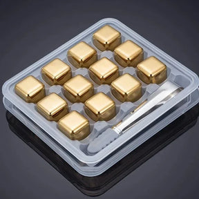 Cubos de Gelo de Aço Inox Dourado com Pegador KBN