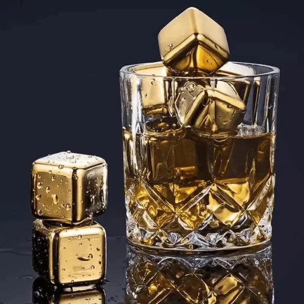 Cubos de Gelo de Aço Inox Dourado com Pegador KBN